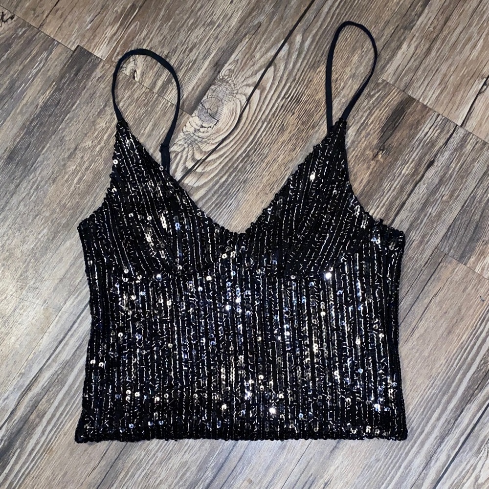 Zara Black Sequin Camisole Top